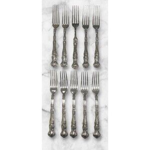 10 VTG 1847 Rogers Bros Silver Plate Grape Vine Hollow Handle Forks 7 3/4” *READ